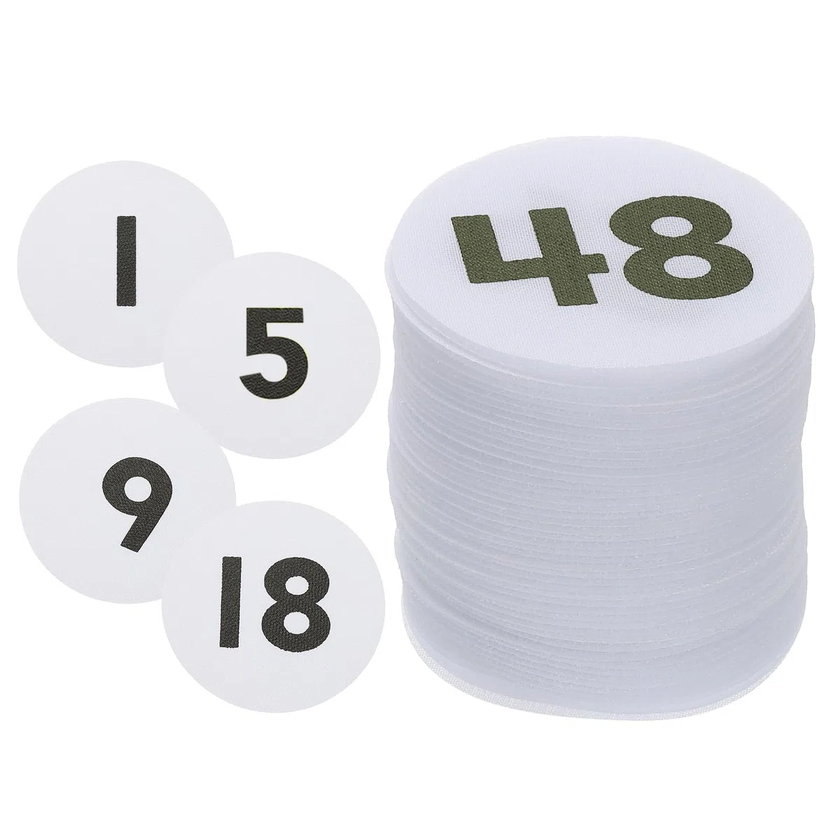 YOKIVE Marcadores para Alfombra de 4 Pulgadas, 48Pcs Puntos Circulares con Números 1-48 para Sentarse en el Piso, Marcadores para Alfombra de Profesores, Blanco