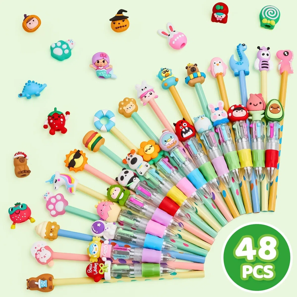 48 Boligrafo Multicolor 4 en 1: 24 Boligrafo Multicolor+24 Lápices, Regalos Cumpleaños Niños Colegio, Detalles Cumpleaños Niños, Bolígrafos Divertidos para Fiestas Infantiles