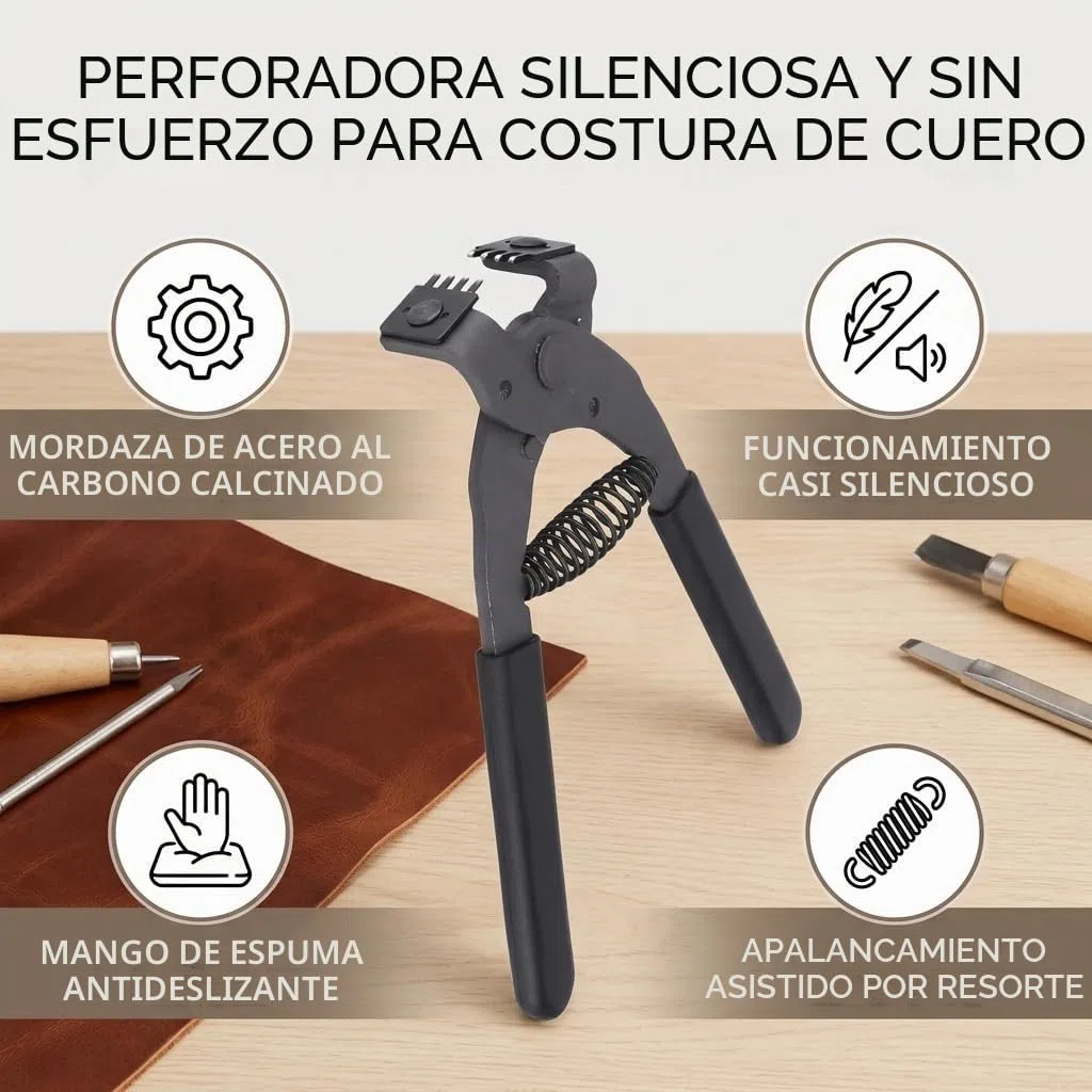 Herramienta de Punzonado para Cuero, Acero al Carbono, 4 Dientes, 4 mm, para Trabajo Artesanal en Cuero