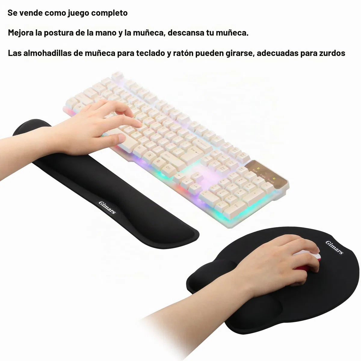 Gimars Alfombrilla Ratón y Reposamuñeca Almohadilla Teclado con Reposamuñecas Ratón con Base de Goma Antideslizante Reposamuñeca Teclado Ergonómica para Ordenador en Oficina Casa Escuela Juego,Negro