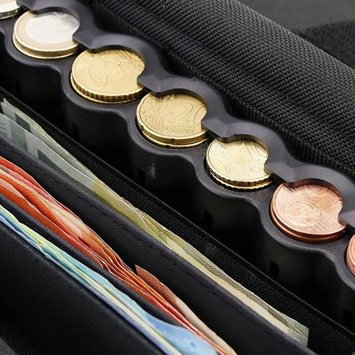 Riñonera con billetes y soporte para monedas con cinturón y clasificador de euros y organizador, monedero de camarero, organizador de monedas, bolsa de almacenamiento de monedas con cinturón para