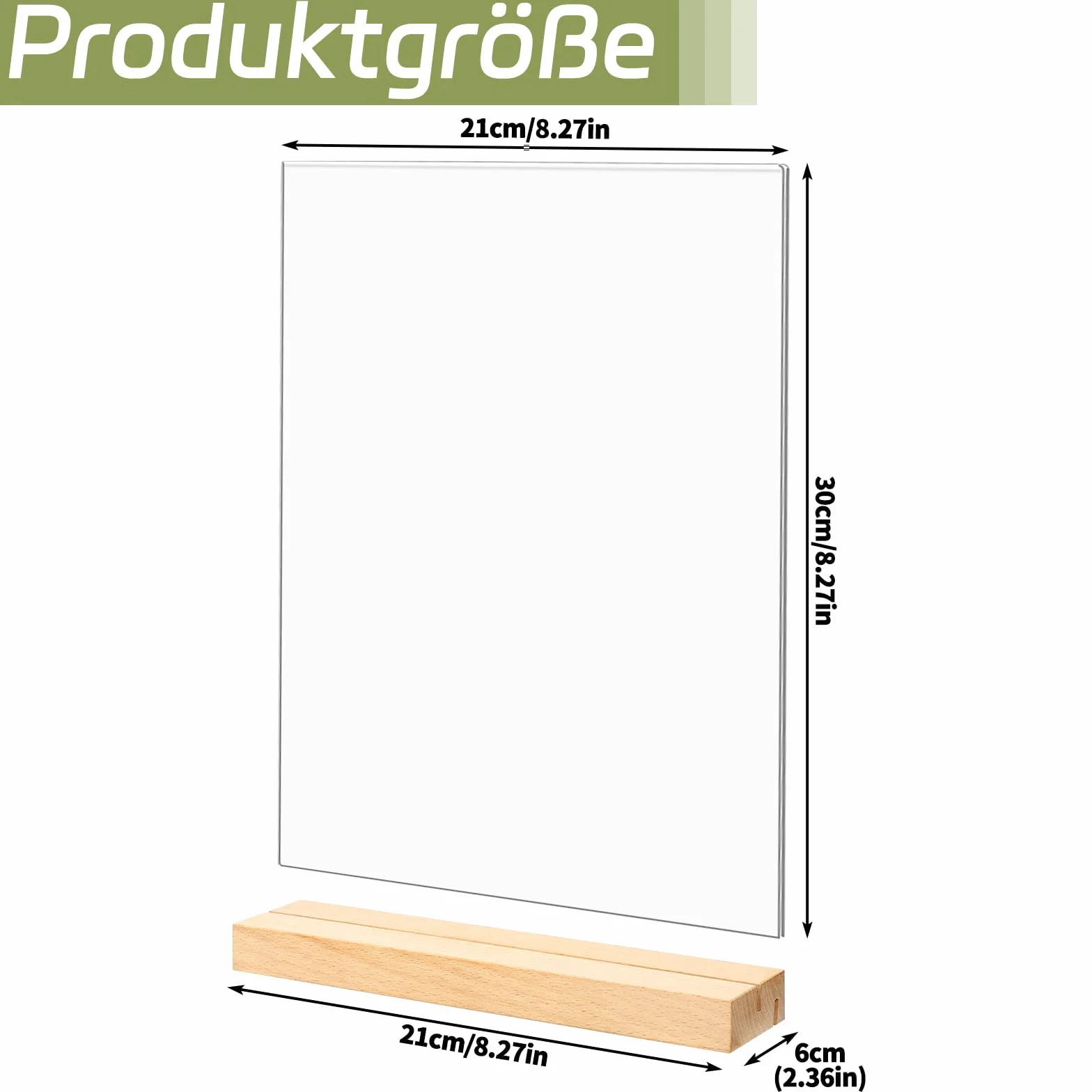 Yoosso Expositor de mesa acrílico A4, 2 unidades, A4, soporte para carteles con base de madera para publicidad, menú, boda, cafetería, restaurante (forma L y T, 2 posibilidades)