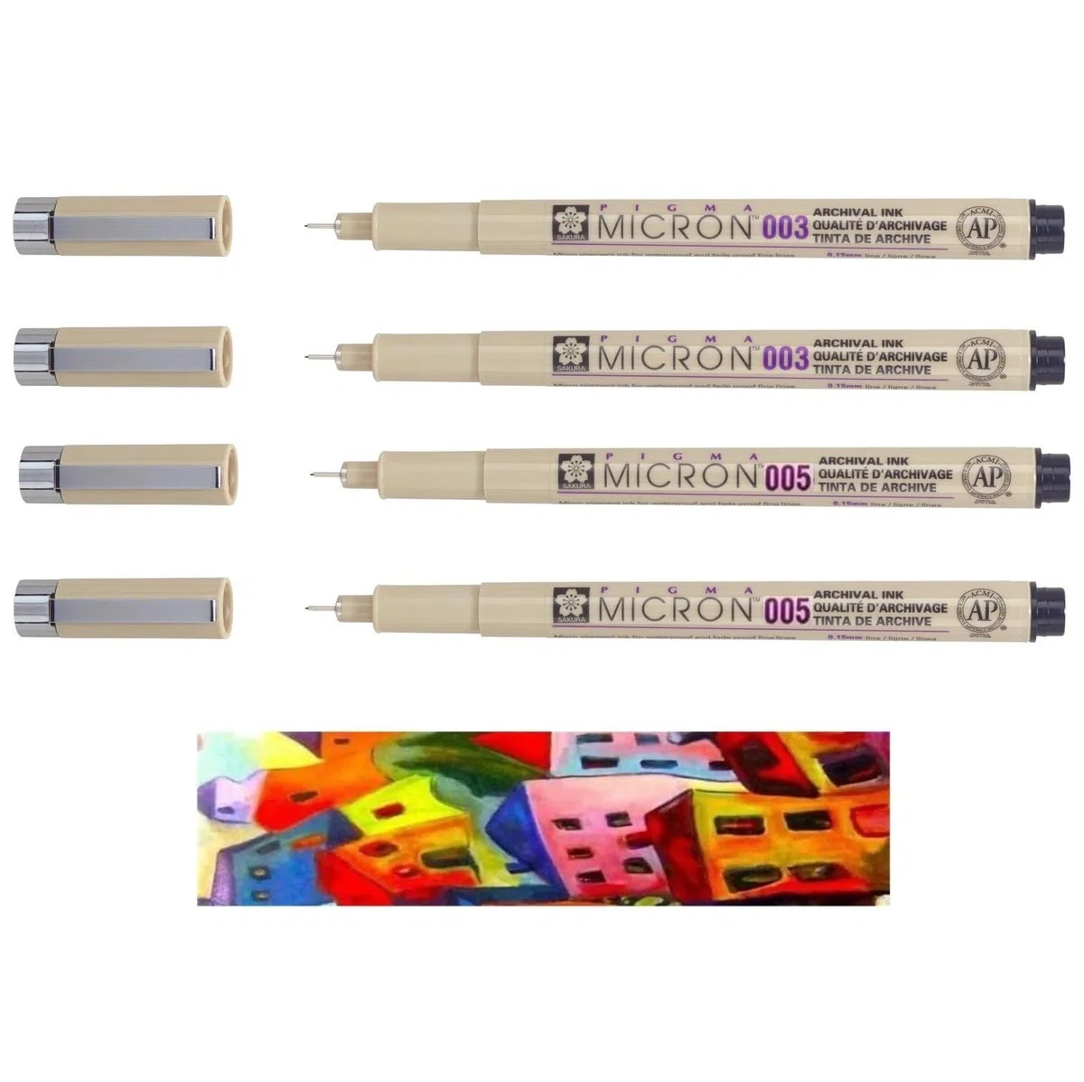 PIGMA MICRON Sakura 003,003,005,005 Bolsa de 4 piezas negras y 1 tarjeta