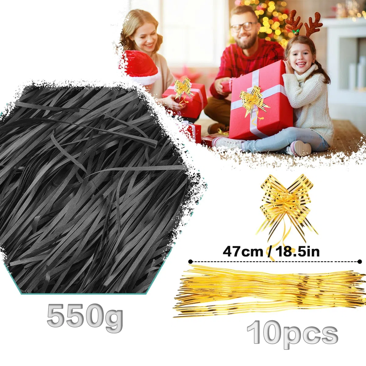 550g Virutas de Papel para Relleno Negro Relleno Cajas Regalo con Lazos Raffia Papel Triturado para Relleno DIY Relleno para Empaquetado para Decoración Fiestas