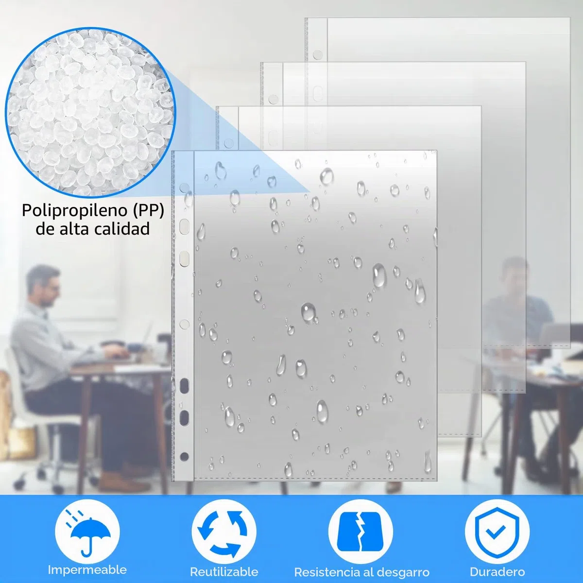 Fundas Plástico A5 Transparente Perforada, 100 Unidades, Multitaladro, 120 µ Para Folios, Proteger Papel, Archivos y Documentos