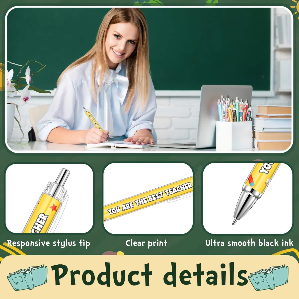 Clabby 12 Piezas Bolígrafos para Profesores Regalos de Agradecimiento para Profesores con Citas Inspiradoras Lindos Bolígrafos de Tinta Negra para Maestro Oficina Para adultos - No es un juguete