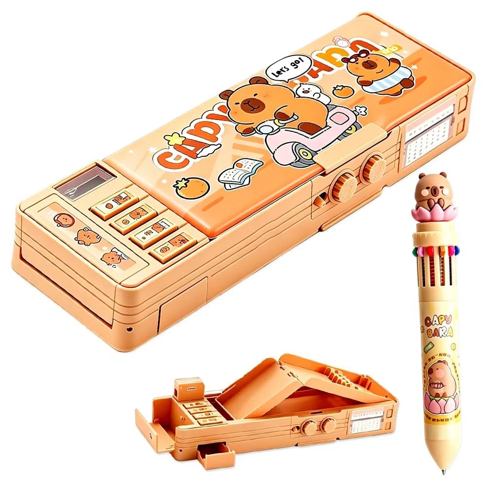 Estuche Multifuncional Emergente de Capybara, 12 en 1 Click Pens Multicolor, Capybara Estuche, Diseño de Dibujos Animados y Bloqueo de Contraseña, Adecuada para Inicio Escolar y Regalos