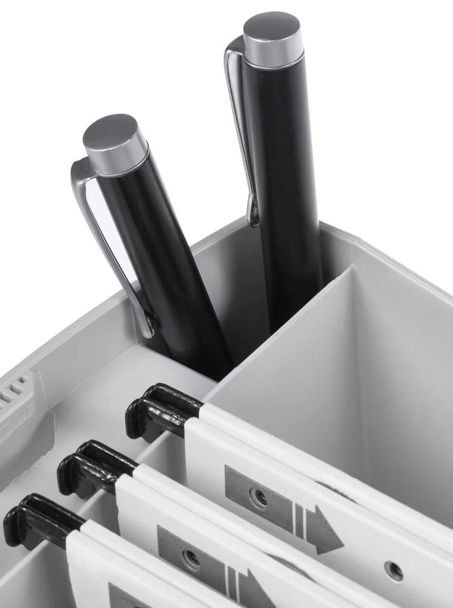 Han Swing - Caja archivadora de carpetas colgantes (390 x 260 x 150mm, con bolsillos para bolígrafos, sin tapa), color negro