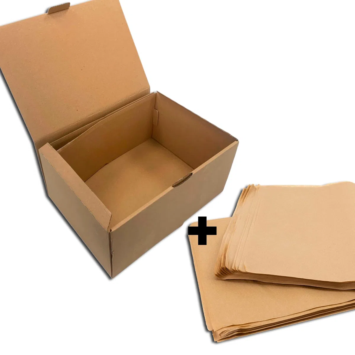 25 Cajas Automontables + 25/30 Hojas de Papel Manila (60x43cm), Cajas Postales de Cartón Reciclable - Montaje Instantáneo, Ideal para E-Commerce y Envíos Seguros (15x10x7cm - 25 Cajas + 25/30 Hojas)