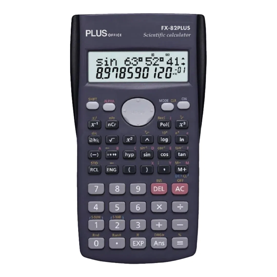 Plus Office Calculadora Científica para Ingeniería, Escuela y Universidad, Pantalla 2 líneas (10+2 dígitos). Funciones Hiperbólicas y Trigonométricas, 2 Años de Garantía, FX-82 Plus Color Negro