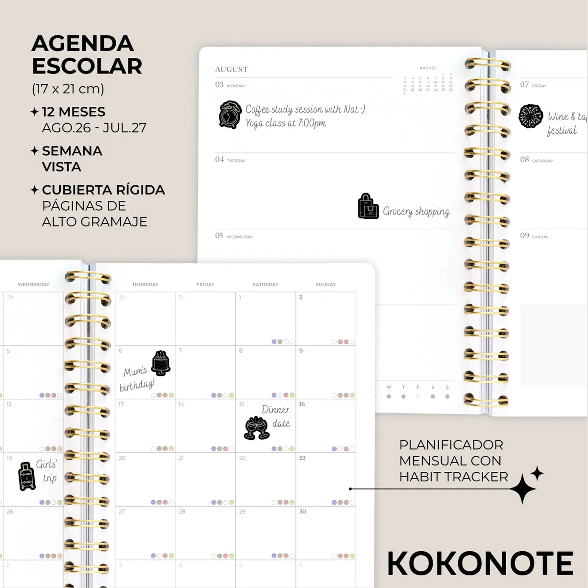 Kokonote Agenda 2026 2027 Semana Vista A5 Seasonal Flowers - Agenda Escolar Universitaria, Oposiciones o Insituto para mujer | Págs. Alto Gramaje | Con Pegatinas, Planificador Mensual, de Gastos…