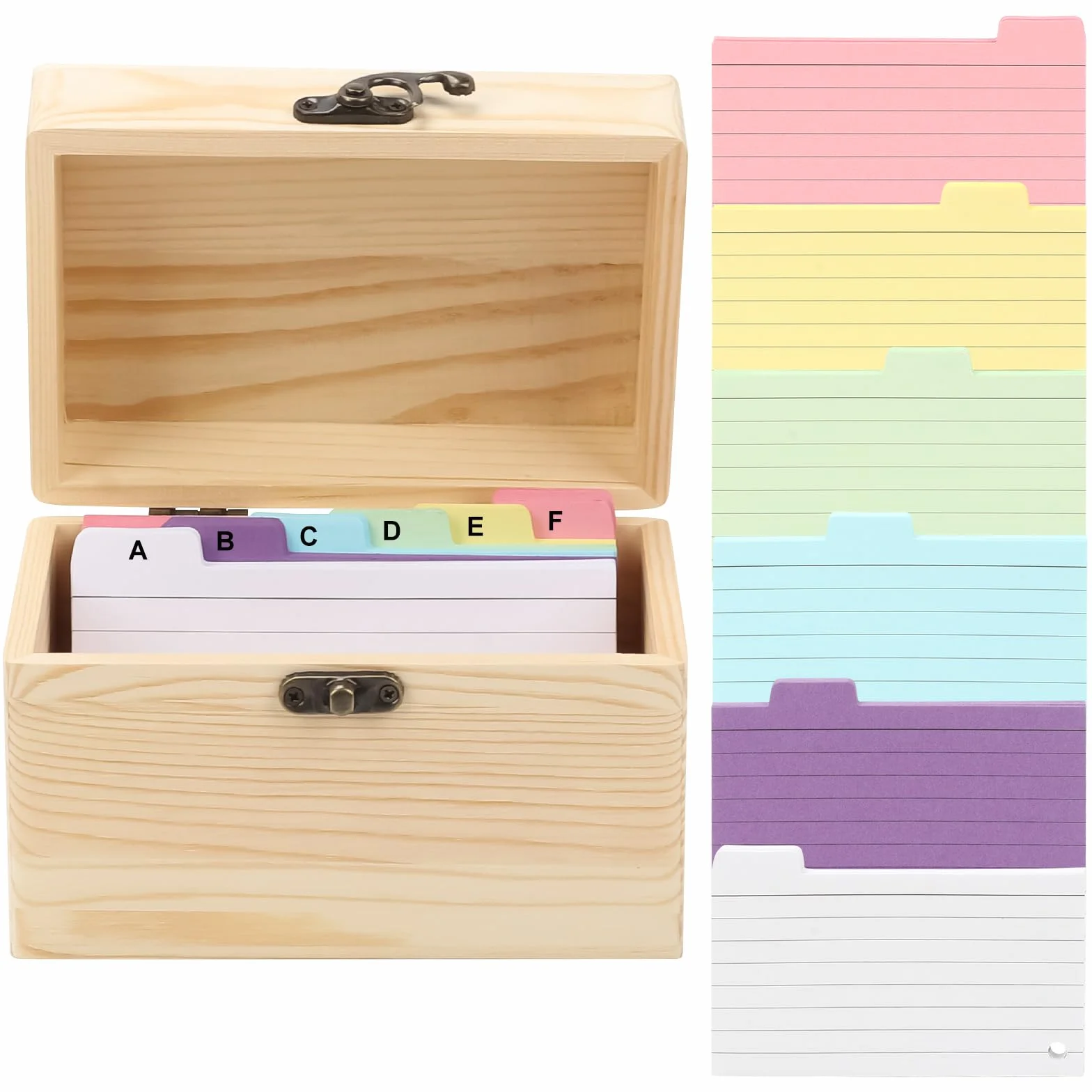 Caja de Tarjetas con Tapa, 15 x 10 x 10,4 cm, incluye 150 Fichas (12,5 x 7,8 cm), Cajas de Recetas para Exámenes de Vocabulario, Entrenamiento de Vocabulario y Aprendizaje Diario