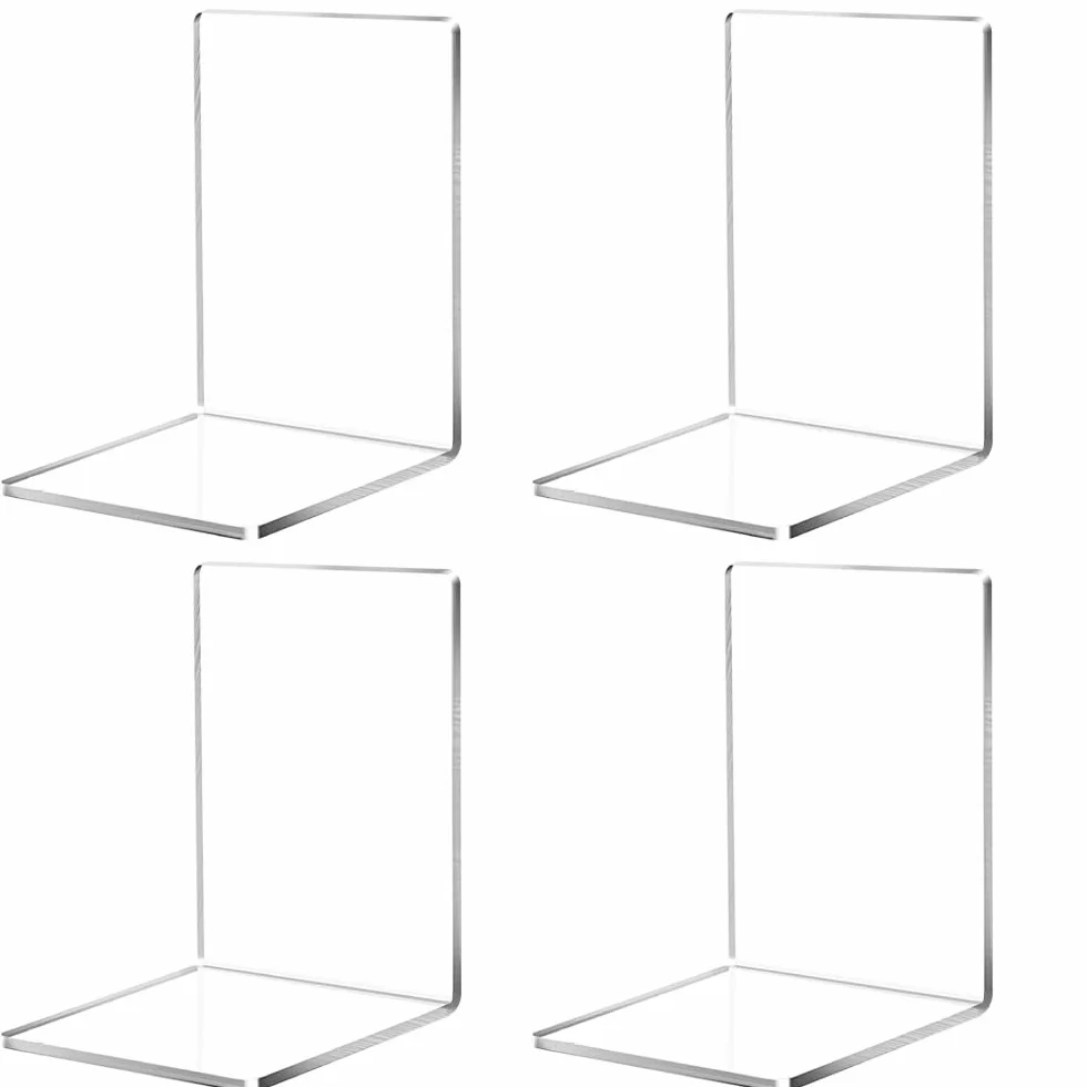 Sujetalibros de Acrílico Transparente, 4 Piezas, 12,5x12,5x18,5cm, Organización de Escritorio