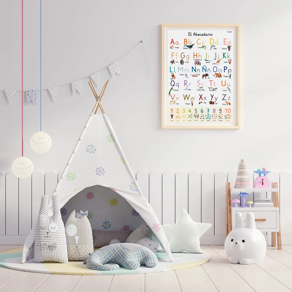 Poster del Abecedario para Niños en Español - Poster con Letras Grandes y Animales Divertidos para un Aprendizaje Fácil - Perfecto para Decorar Habitaciones Infantiles y Aulas