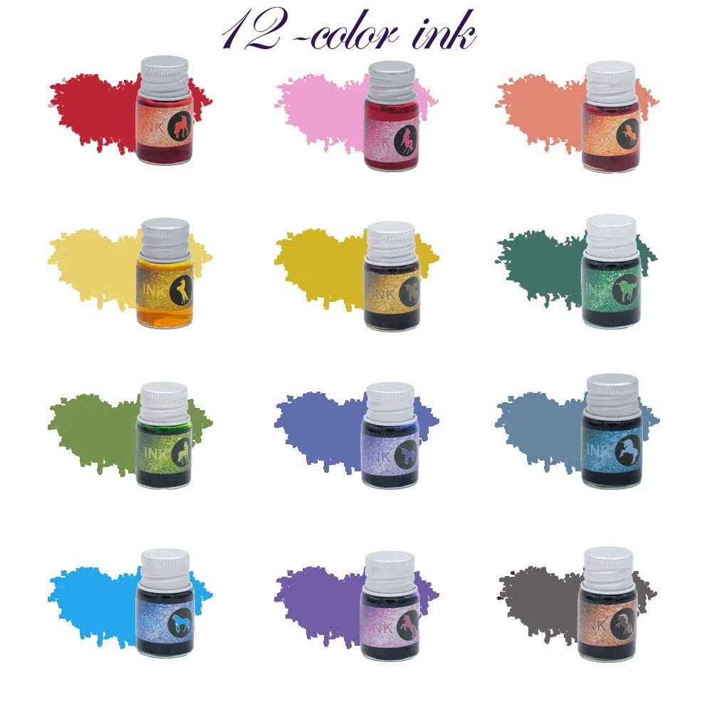 mancola Juego de tinta de cristal hecho a mano con 12 tintas coloridas para arte, firmas, caligrafía, dibujo, decoración, regalo MA-13