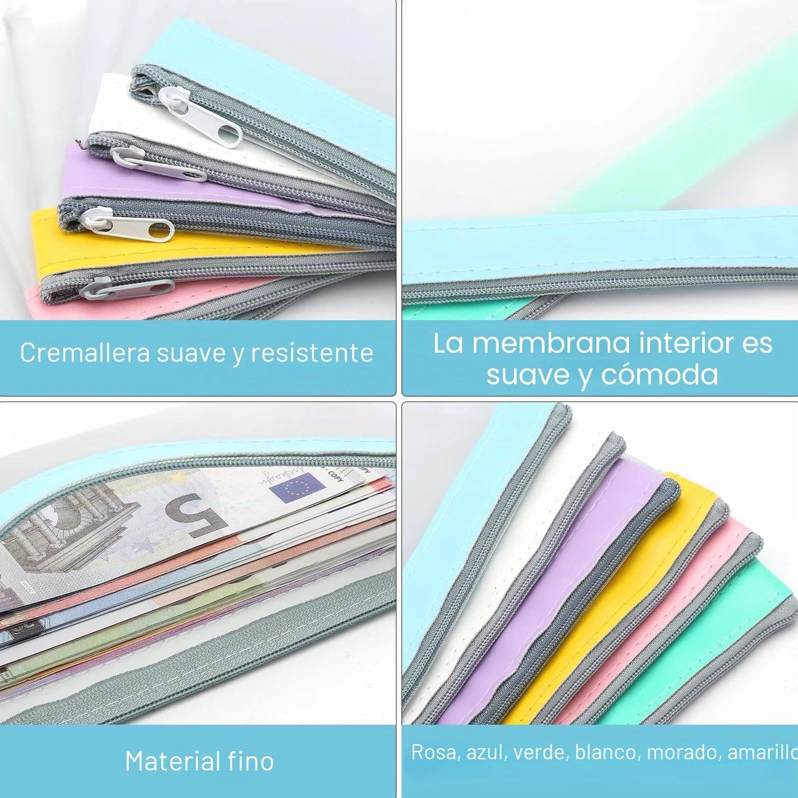 6 Piezas Bolsas de Dinero con Cremallera Bolsa de Dinero Sobres de Efectivo Bolsa de Banco Organizador de Dinero Transparente Organizador de Efectivo Multiusos para Cheques Recibos 19,3 x9,4 cm