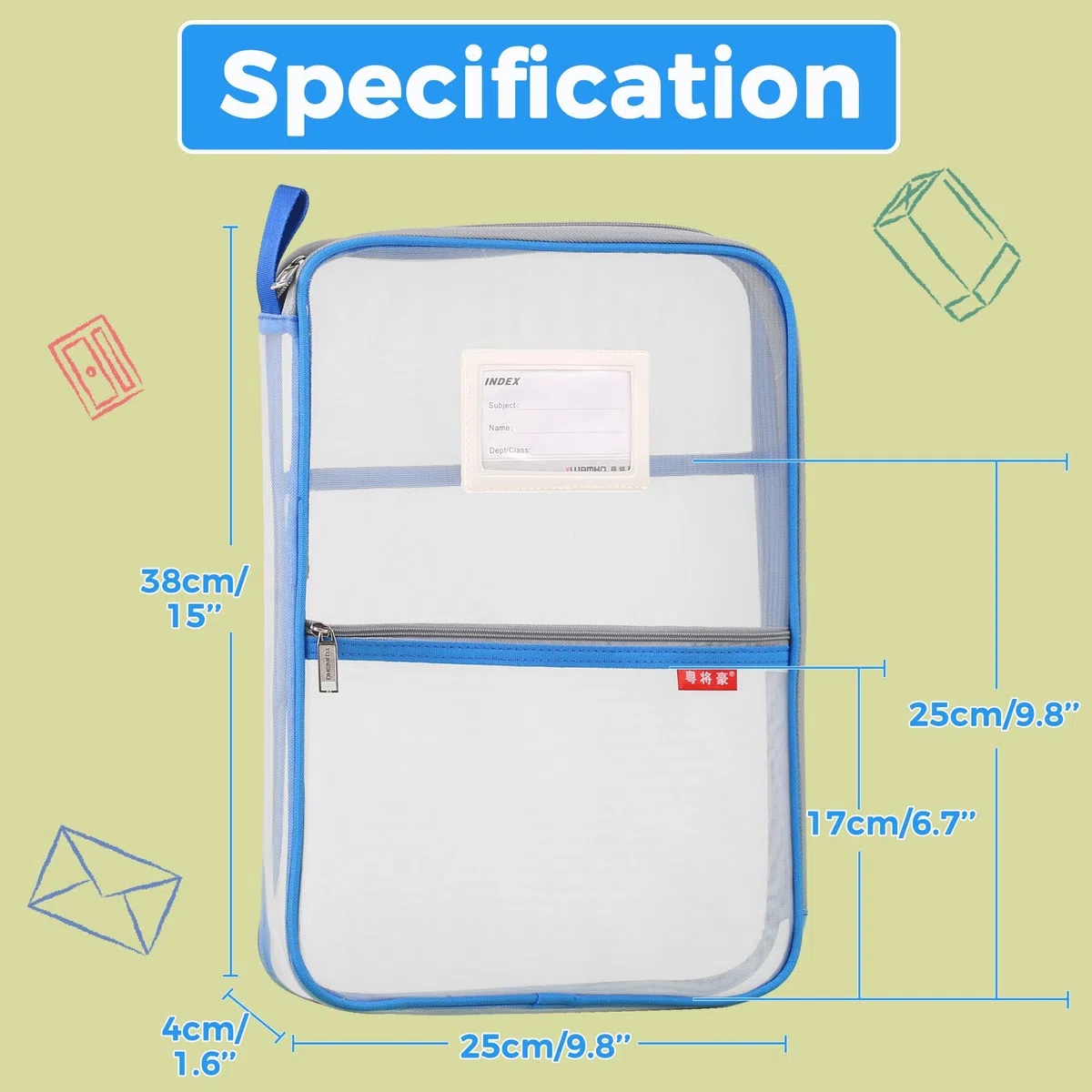 Bolsa de malla para documentos Lefancy de nylon con cierre, tamaño A4, para viajes, estudiantes, tareas, suministros de oficina, azul