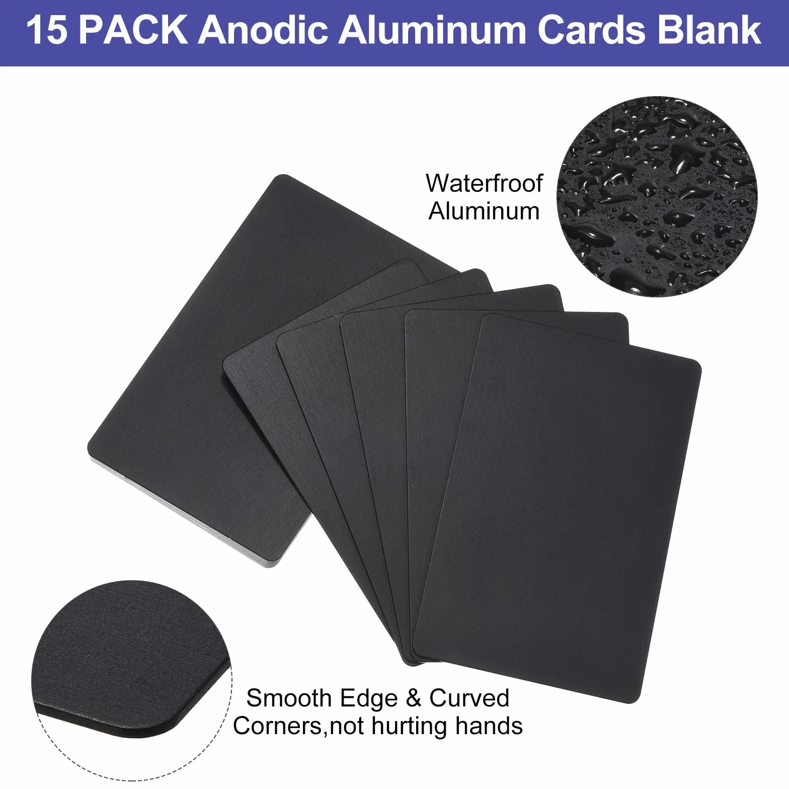 PATIKIL 15 Uds Metal Visita Tarjetas Anodizadas 0,8mm Grueso Anodizado Aluminio Blancos Nombre Tarjeta 3.4x2.1" Imprimible Nombre Tarjeta para Personalizado DIY, Negro