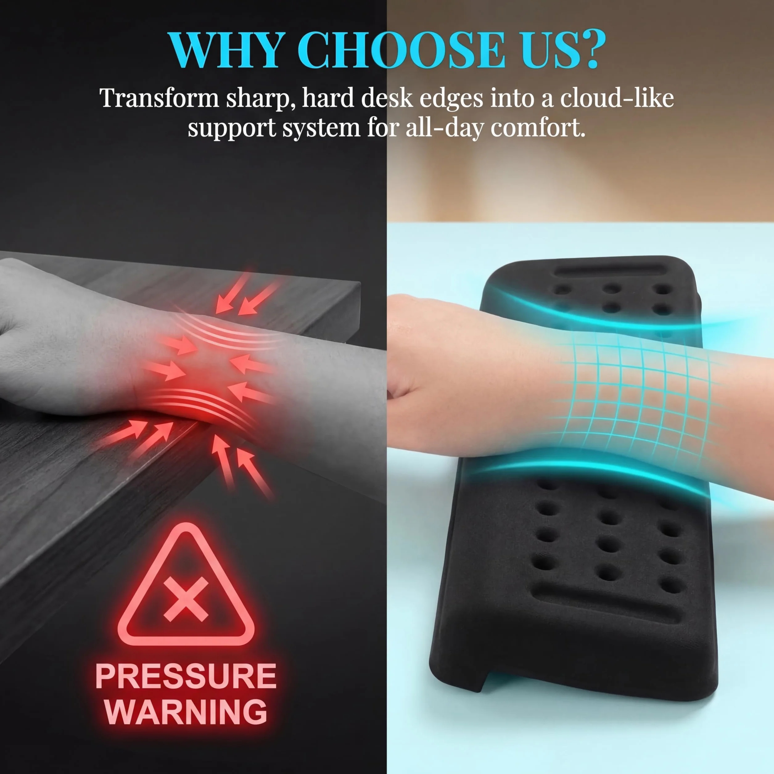 2 Piezas Reposamuñecas Teclado Ergonómico, Reposamuñecas y Codos con Soporte de Escritorio en L Reposa Muñecas de Espuma Viscoelástica para Oficina Gaming (Negro)
