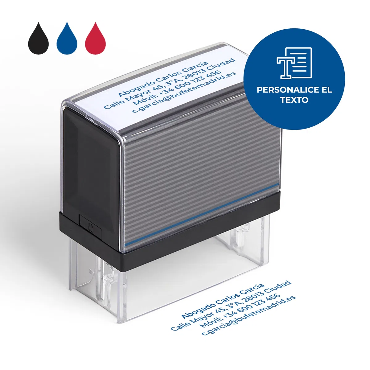 Cimpress Sello Autoentintable Personalizado con Texto, Ideal como Sello de Nombre, Dirección o Empresa, Tinta Azul, Tamaño Mediano 5,7 x 2,1 cm, Perfecto para Uso Diario en Oficina o Escuela