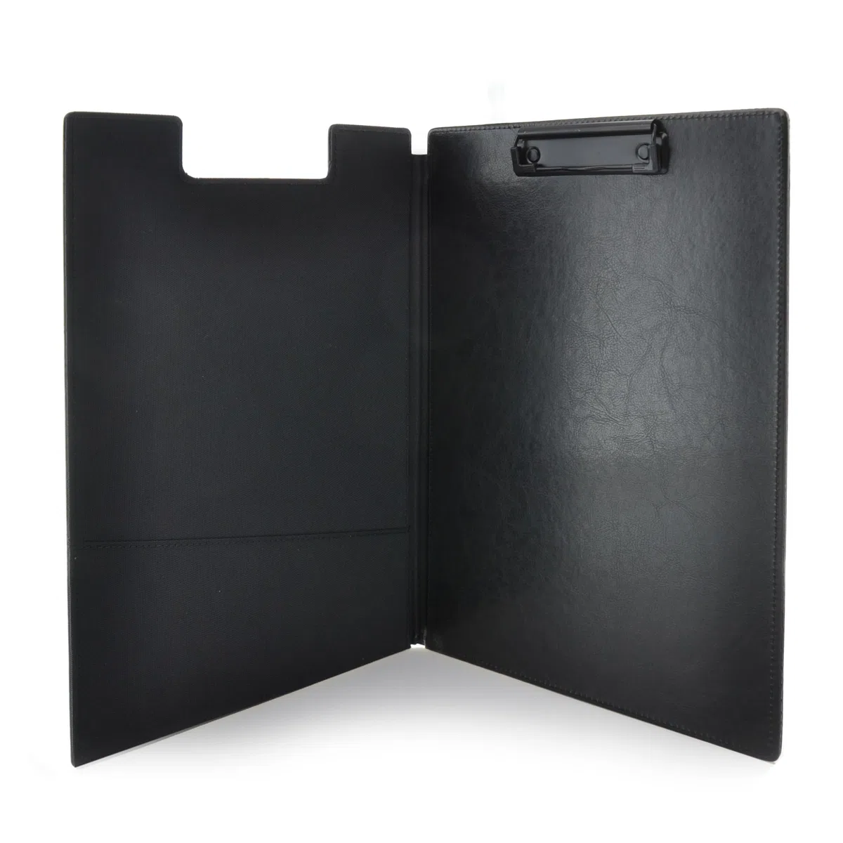 Carpeta Dynamic Classic con Soporte de Pinza y Bolsillo interior, Ideal para Congresos y Presentación, Fabricada en Piel Vegan en acabado Notairé con Interior en Tela by Office Box. (Negro)