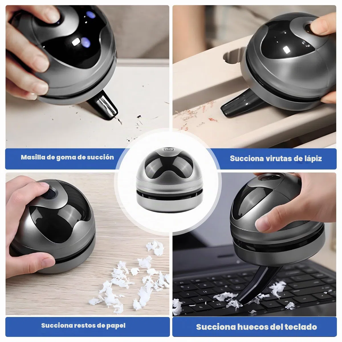 SPORWAY Aspiradora de mesa mini aspiradora de mesa, pequeña aspiradora de mano USB recargable aspiradora, alta potencia de succión limpiador de polvo eléctrico soplador de PC para teclado escritorio