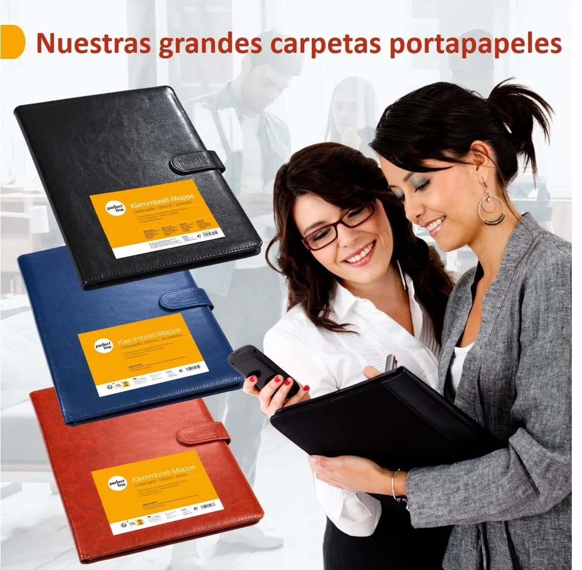 perfect line - Carpeta Portadocumentos Portapapeles DIN A4 con cierre magnético - De piel sintética resistente en elegante aspecto de piel - Carpeta de negocios premium en elegante color marrón