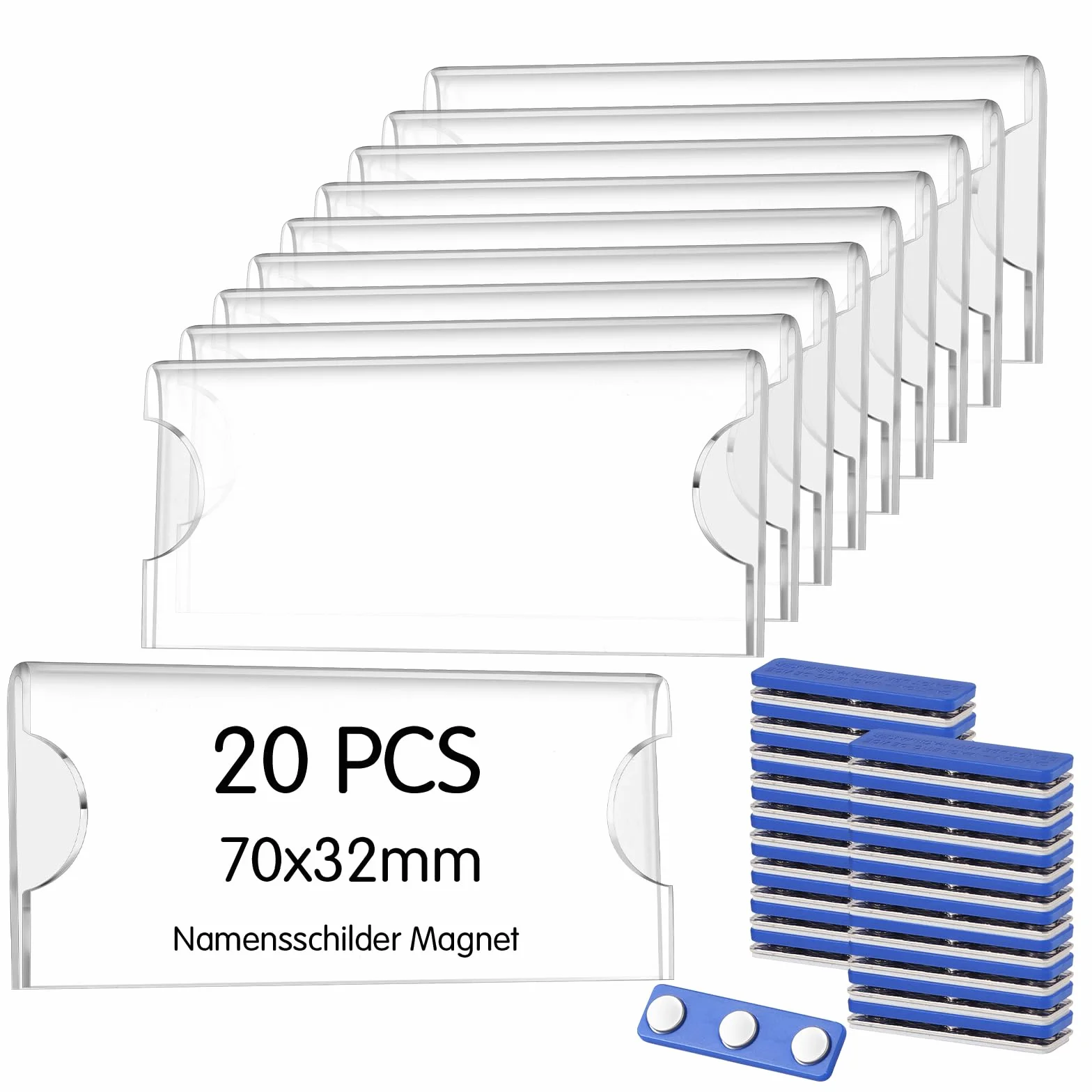 Yoosso 20 etiquetas magnéticas para nombre, 75 x 30 mm, acrílico, 3 puntos de neodimio, imanes de neodimio, para ropa, oficina, escuela, conferencias