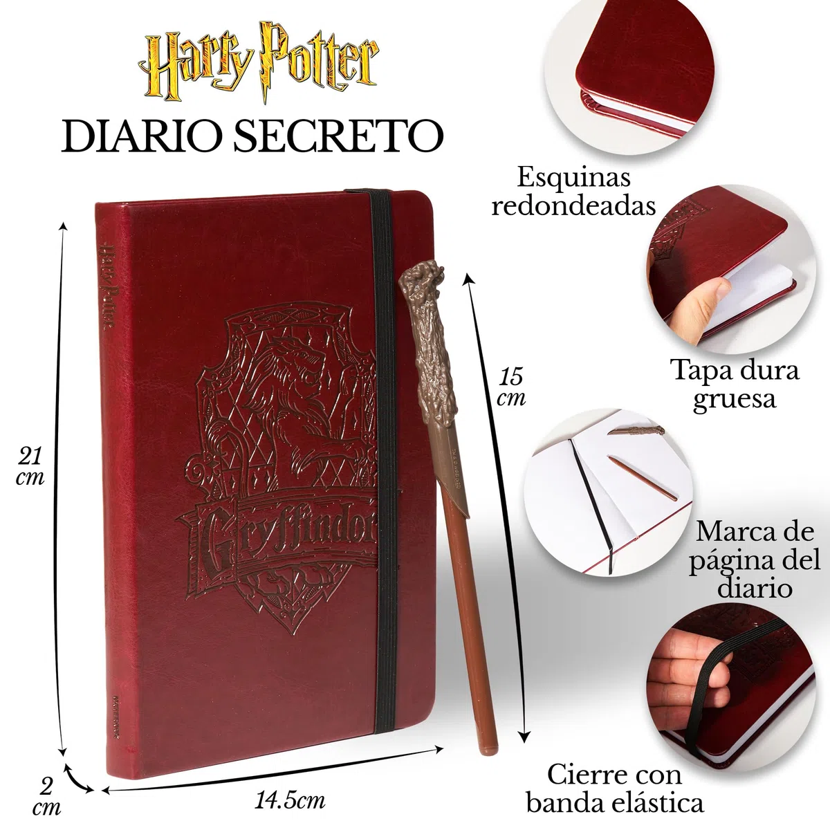 Harry Potter - Libreta con Boli Bolígrafo de Varita, Cuaderno, Diario Secreto, Agenda Escolar con Snitch Dorada, Diario Secreto - Set de Accesorio de Papeleria - Ideas de Regalos Originales