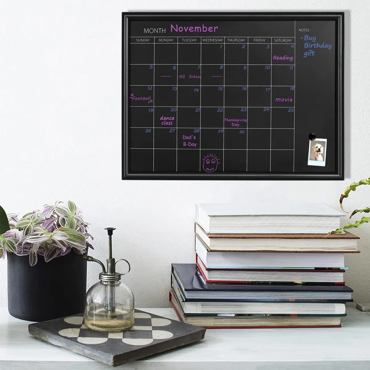 Okydody YLHB-BK-3040 - Panel calendario mensual 30x40 cm, marco negro, pizarra magnética (YLHB-BK-3040).DE