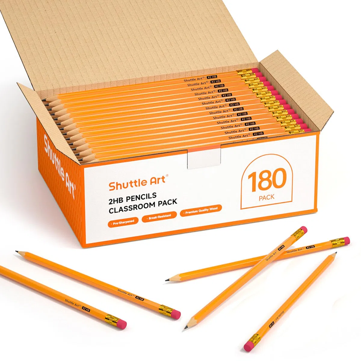 Shuttle Art 180 Lápices HB, Lápices Amarillos Afilados con Gomas de Borrar, Paquete a Granel Lápice de Grafito nº2 hb para Escuela para Escritura, Dibujo y Esbozo