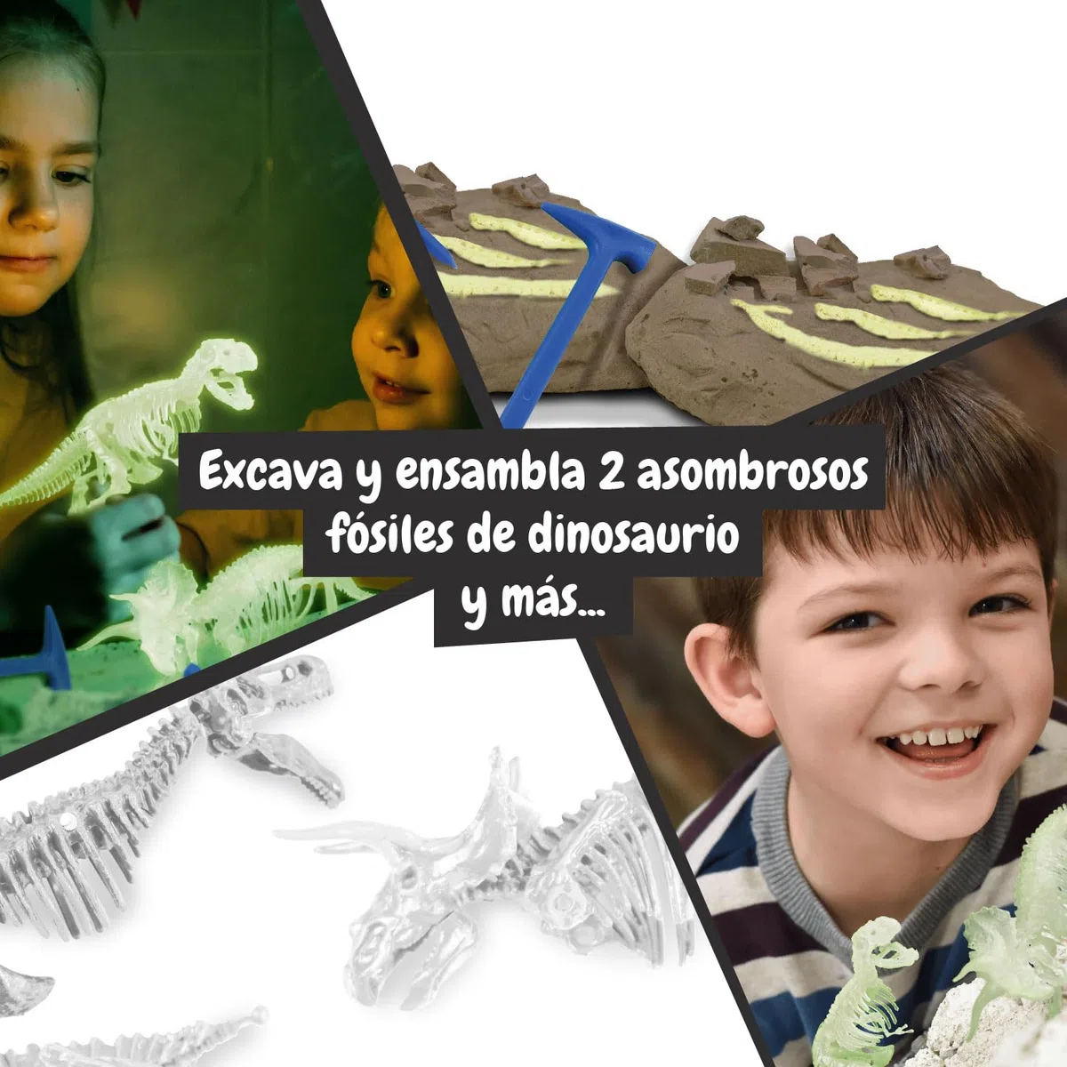 Science4you Excavaciones Fósiles 2 en 1 - Kit Paleontologia para Niños, Excava 22 Fosiles Que Brillan en la Oscuridad de 2 Dinosaurios, Juguete Educativo con Dinosaurios para Niños 6 7 8 9