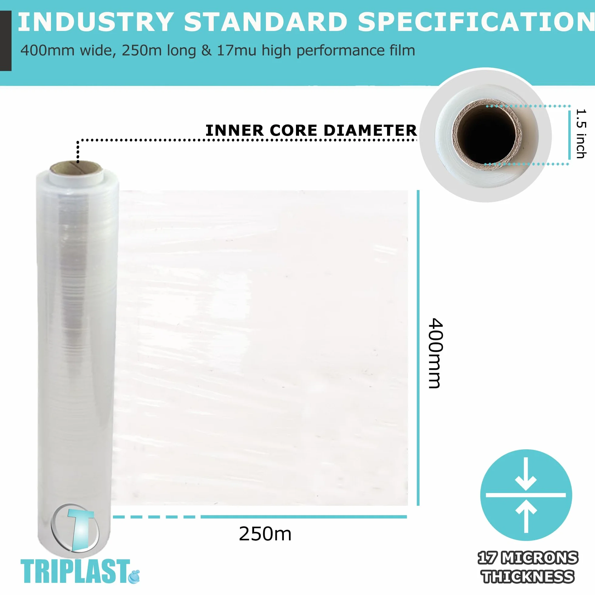 Triplast PS250 - Rollos de plástico transparente para embalaje automático (400 mm x 250 m, 2 unidades)