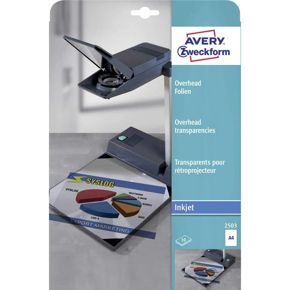 Avery España 2503, trasparencia para retroproyector, Caja de 10 hojas de trasparencias din A4