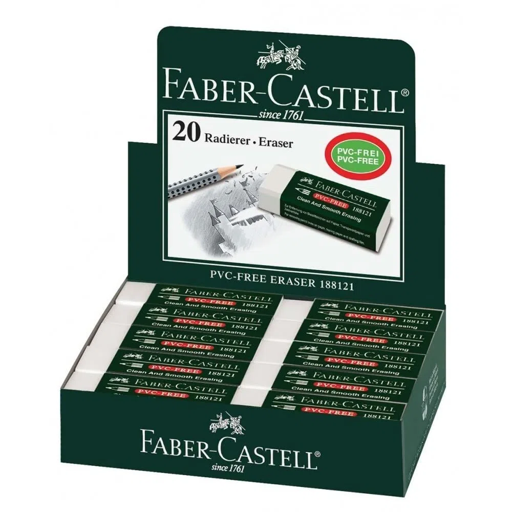 Faber-Castell 188121 - Caja con 20 Gomas de Borrar Verdes 7081N - Para Eliminar Trazos de Grafito y Color