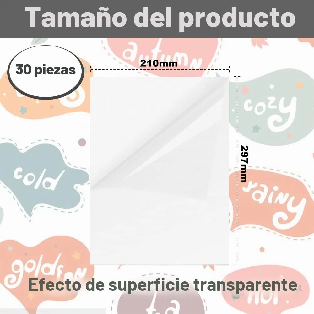 ADERTOS 30 Hojas Papel Adhesivo de Vinilo Transparente para Imprimir A4 Vinilo Imprimible (210 * 297mm) vinilo adhesivo impresora transparente impermeable