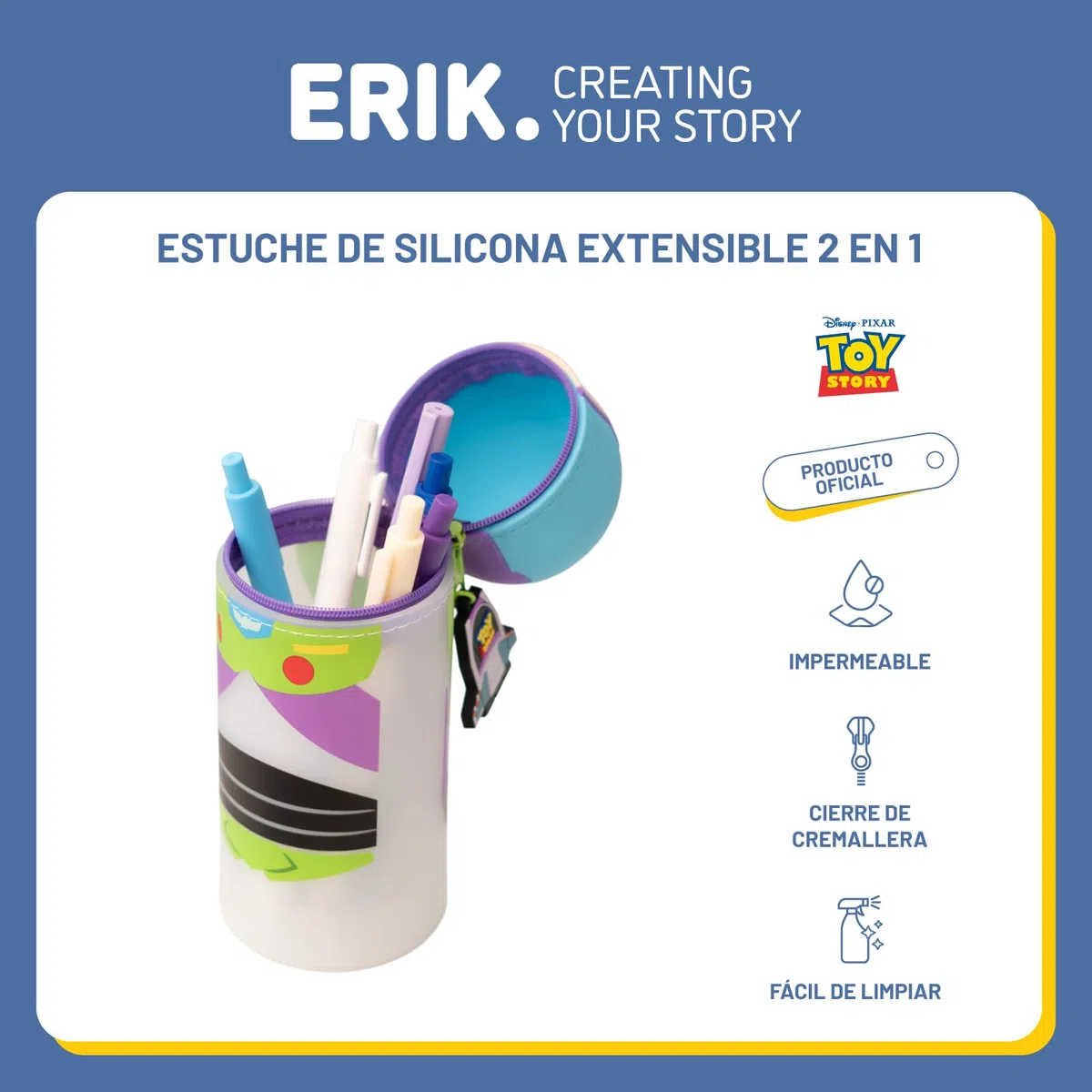 Estuche Escolar Toy Story Buzz Lightyear - Estuche pequeño de Silicona para niñas y niños │ Vuelta al Cole : Material Escolar y papeleria Disney│ Extensible, Impermeable y con Cremallera