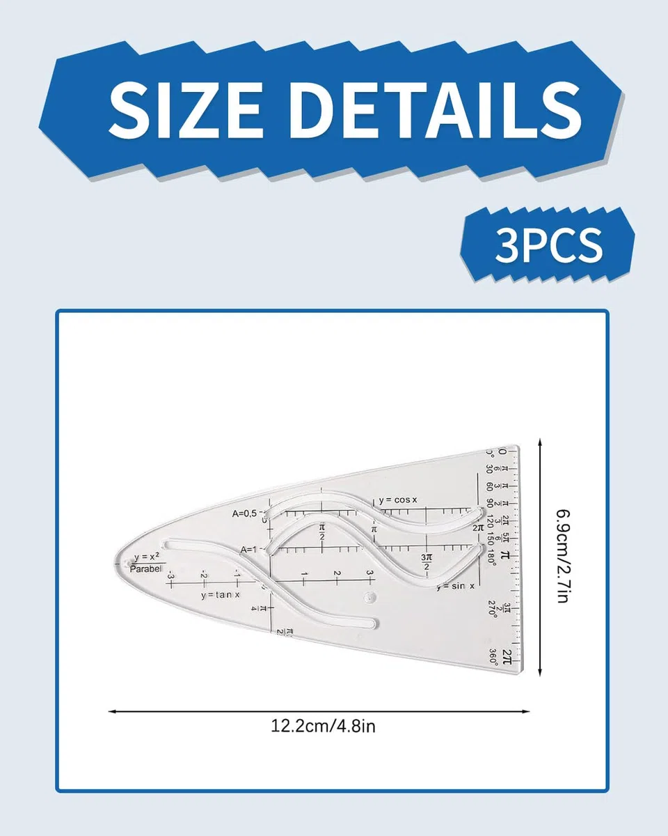 3 pcs plantilla parabólica matemáticas, plantilla curva, regla parabólica, plantilla de dibujo parabólico, curva geométrica plantilla regla para estudiantes, oficina, diseñadores de dibujo