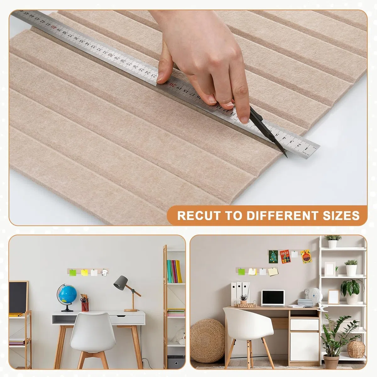 MEISO Corcho Pared Autoadhesivo 60 x 40 cm, Tablero de Corcho, Tablón de Anuncios de Corcho con 25 Chinchetas, Tablón de Fieltro para Colgar Fotos Notas de Oficina Decoración del Hogar