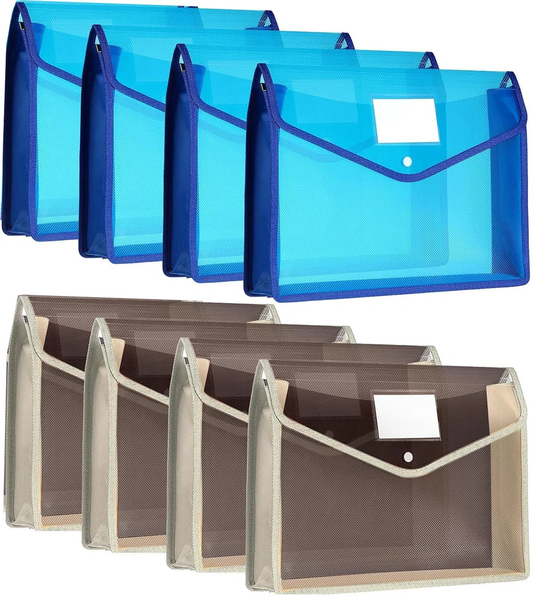 Carpeta de Archivos de Plástico A4, 8 Piezas Archivos de Plástico con Botones Carpeta Impermeable Documentos Premium Archivos Sobre Carpetas para Escuela, Oficina, Casa