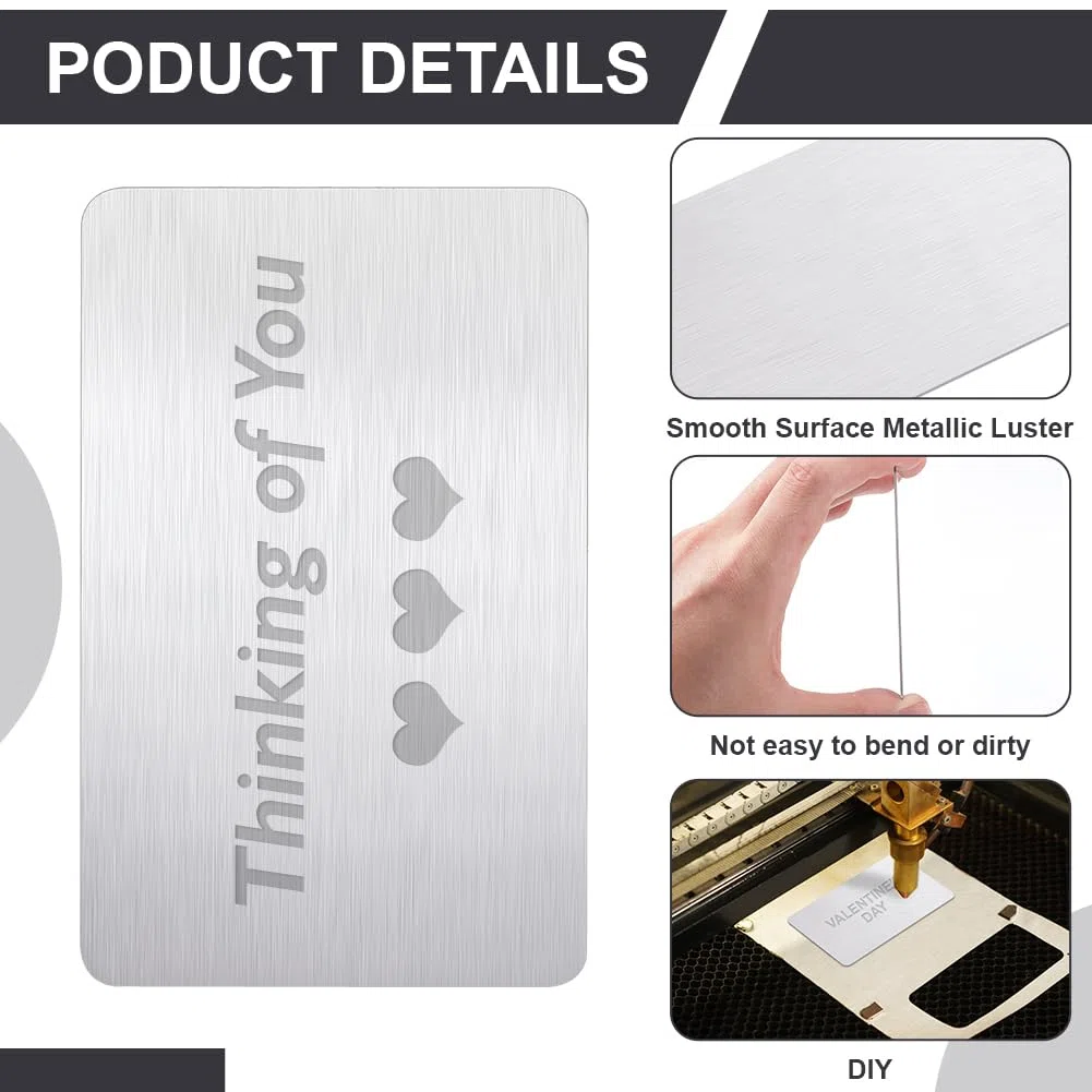 NBEADS 10 tarjetas de visita de metal, tarjetas metálicas grabadas tarjetas de visita de acero inoxidable de 1 mm para tarjetas de regalo para clientes de oficina, 8,6 x 5,4 cm