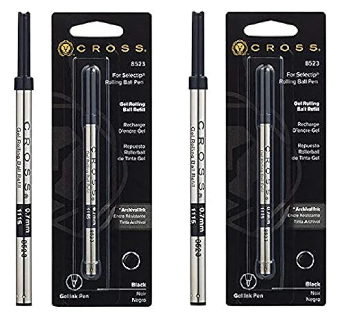 Recambio para bolígrafo de gel Cross Selectip negro, 1 por paquete (8523) (2 paquetes, negro)