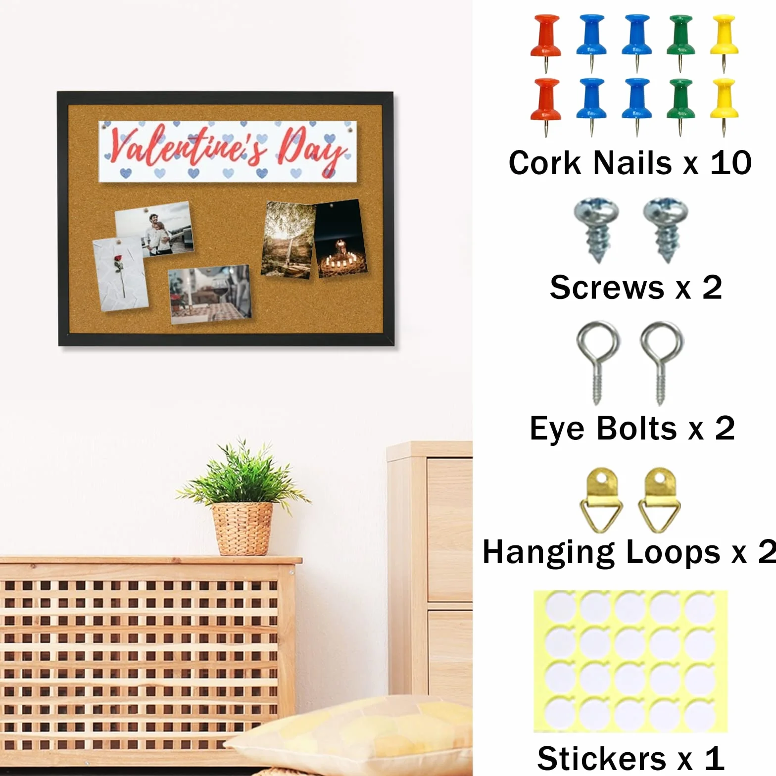 OWLKELA 40 * 30 * 1,4CM Placas Corcho Negro, Corcho Pared, Pizarra de Corchos - Fijaciones y Chinchetas Incluidas, Adhesivo de Doble Cara, Marco de Negro