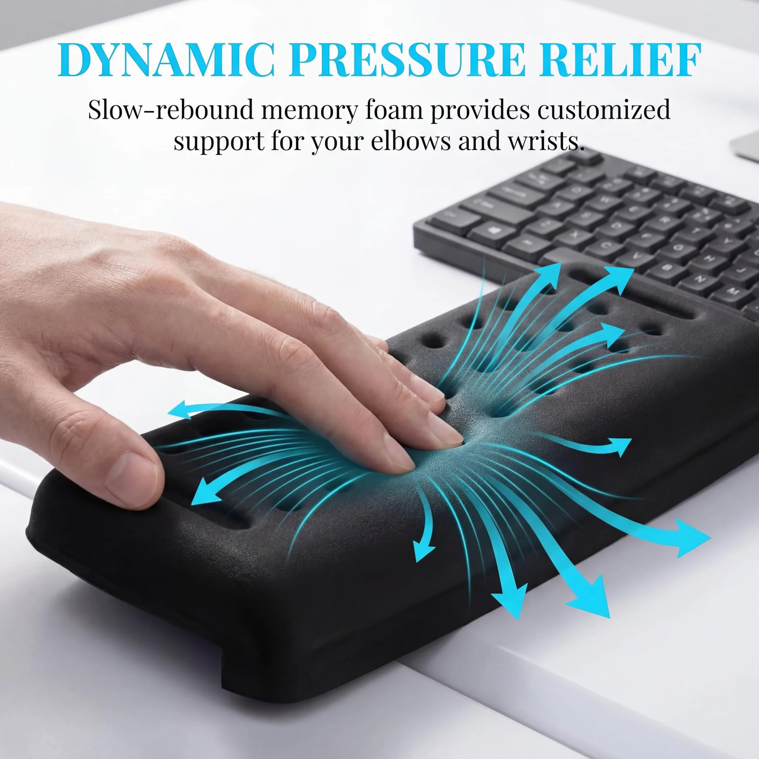 2 Piezas Reposamuñecas Teclado Ergonómico, Reposamuñecas y Codos con Soporte de Escritorio en L Reposa Muñecas de Espuma Viscoelástica para Oficina Gaming (Negro)