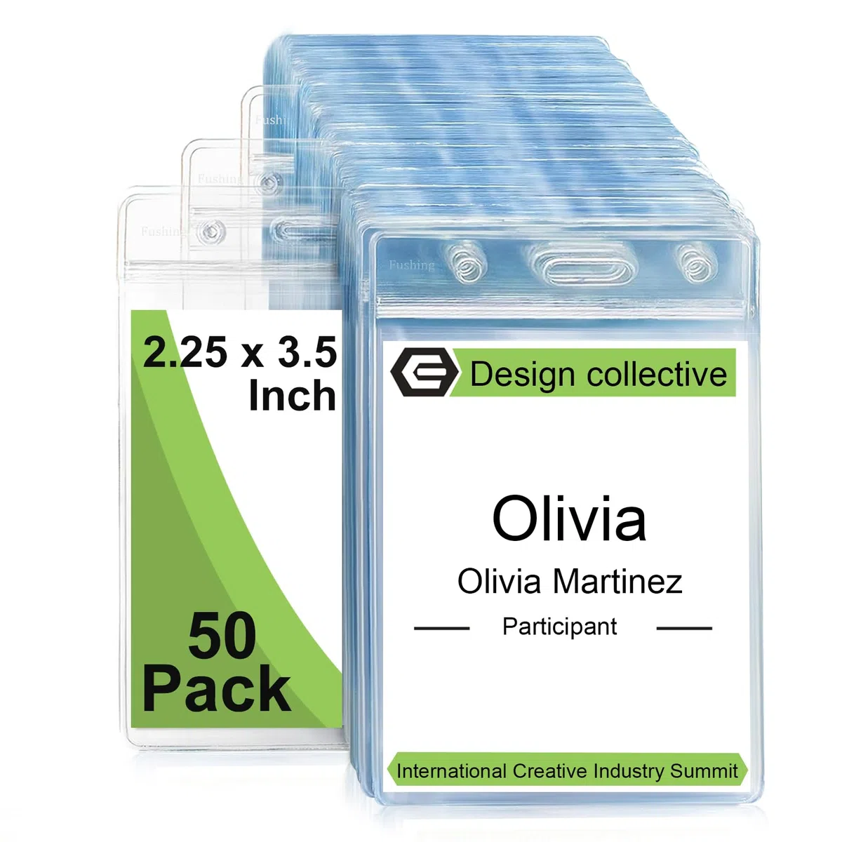 Fushing Pack de 50 plástico transparente vertical Badge titulares, nombre Tag titulares, titulares de la tarjeta (S)