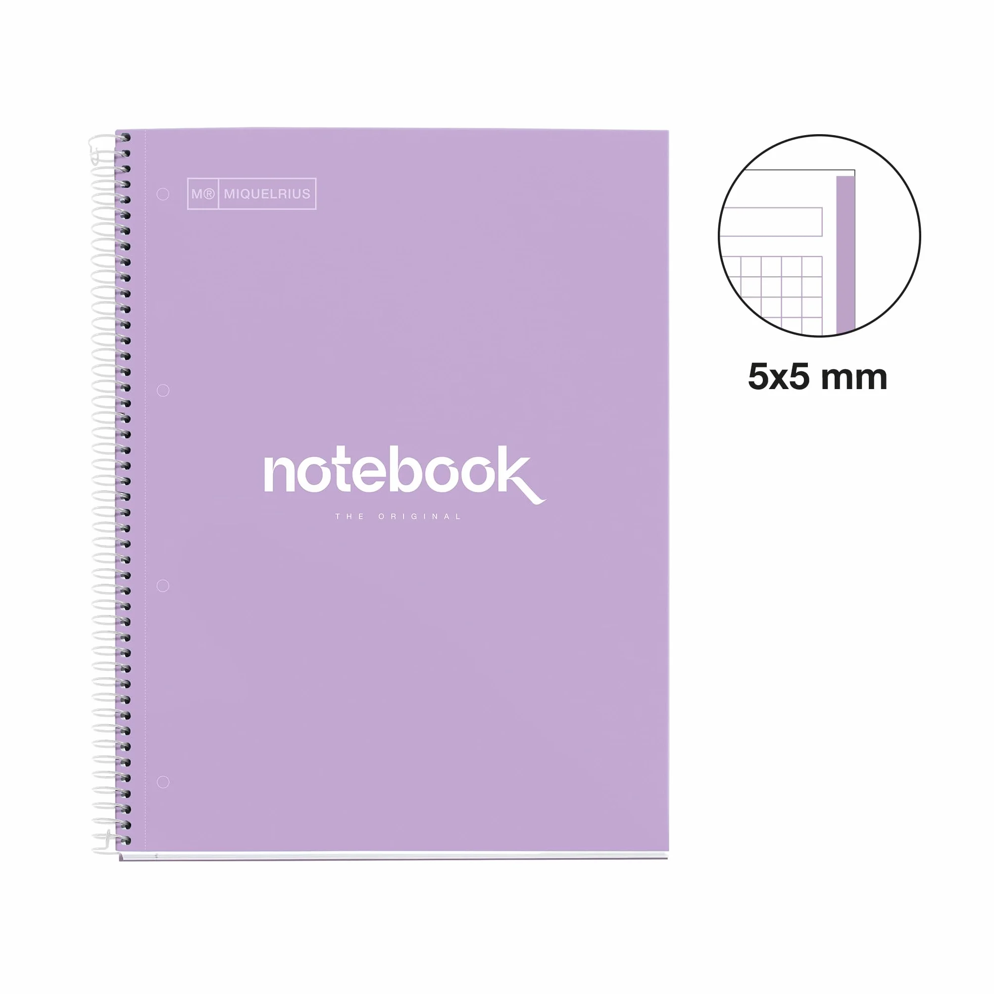 Miquelrius - Pack 5 Cuadernos A4, Notebook Emotions Pasteles, 80 Hojas 90 g/m², Libretas Cuadriculadas 5 mm, Tapa Dura y Espiral, 4 Taladros, Ideales para la Vuelta al Cole o la Oficina