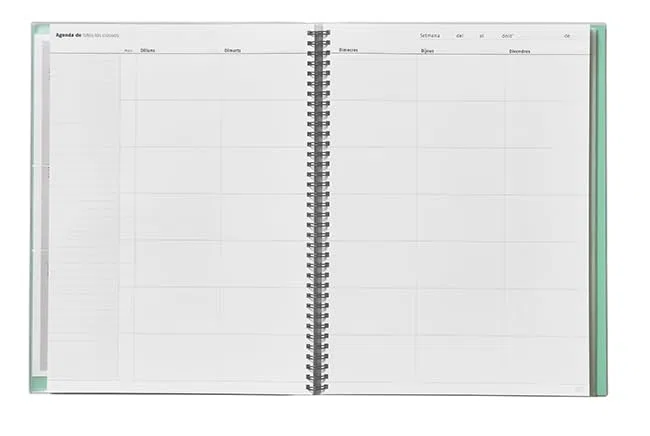 ADDITIO - Cuaderno de Todas las Clases semana vista para el profesorado | Evaluación continua | Programación semanal del curso | Tamaño 22,5 x 31 cm. | Catalán | Verde