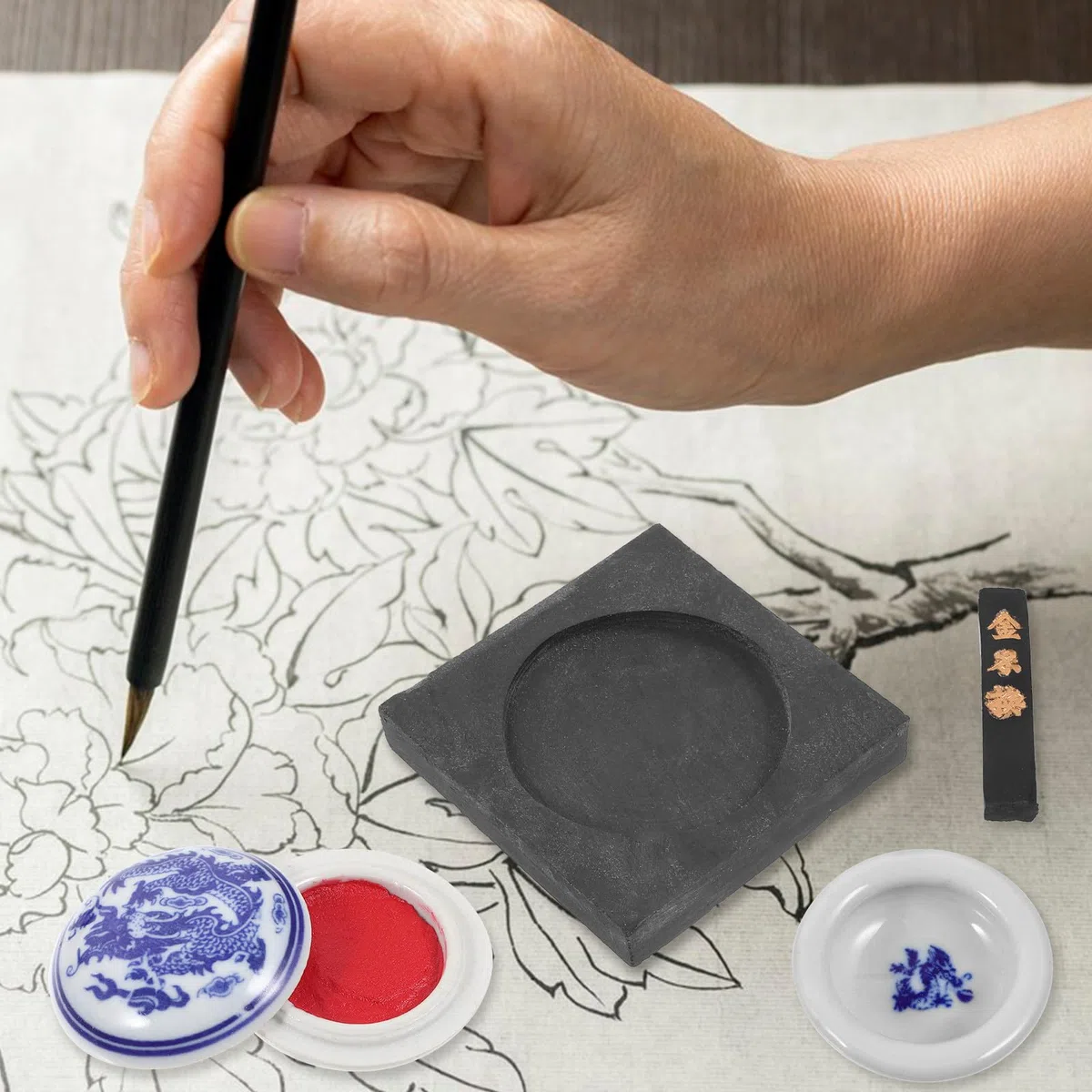 Juego de Caligrafía China para Principiantes Pluma de Pincel China, Tinta Sólida y Papel de Caligrafía de Uso Diario, Kit Artístico Tradicional para Escritura y Pintura Sumi,