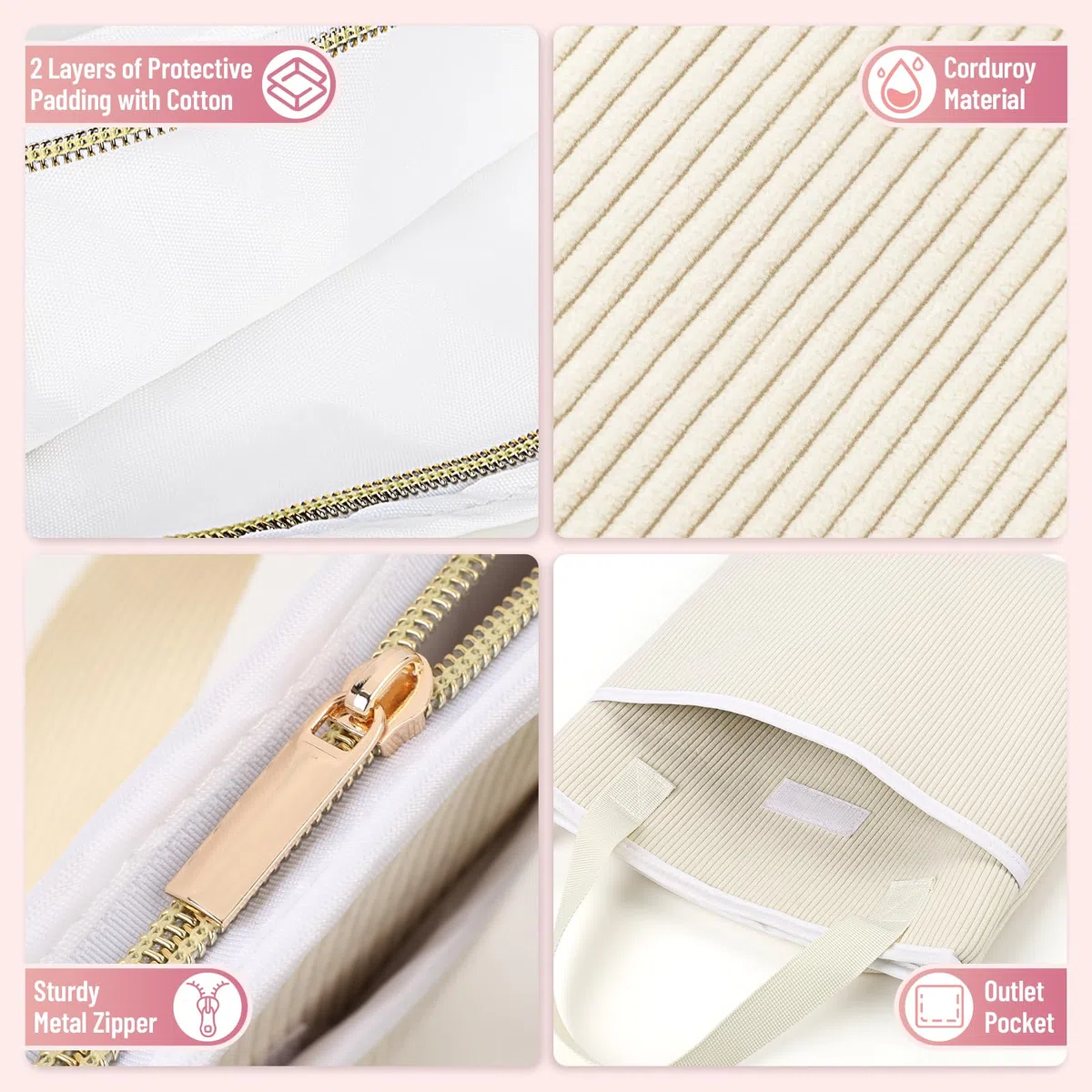 31 x 26 cm Bolsa Funda para Libro Lectura Organizador de Tejido de Pana Bolsillo Protector para Protección Libros Adaptable a Cualquier Grosor Y Bolsillo Adicional Regalo Cumpleaño Amiga Niñas(Beige)