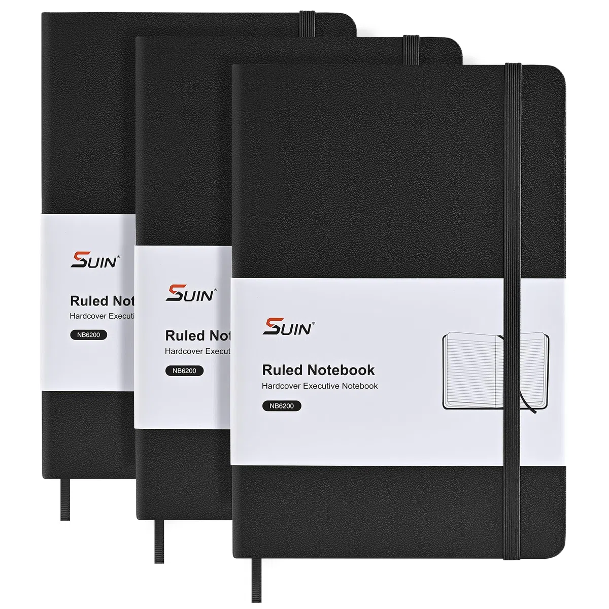 SUIN Cuaderno profesional A5 con forro de tapa dura (3 unidades), color negro